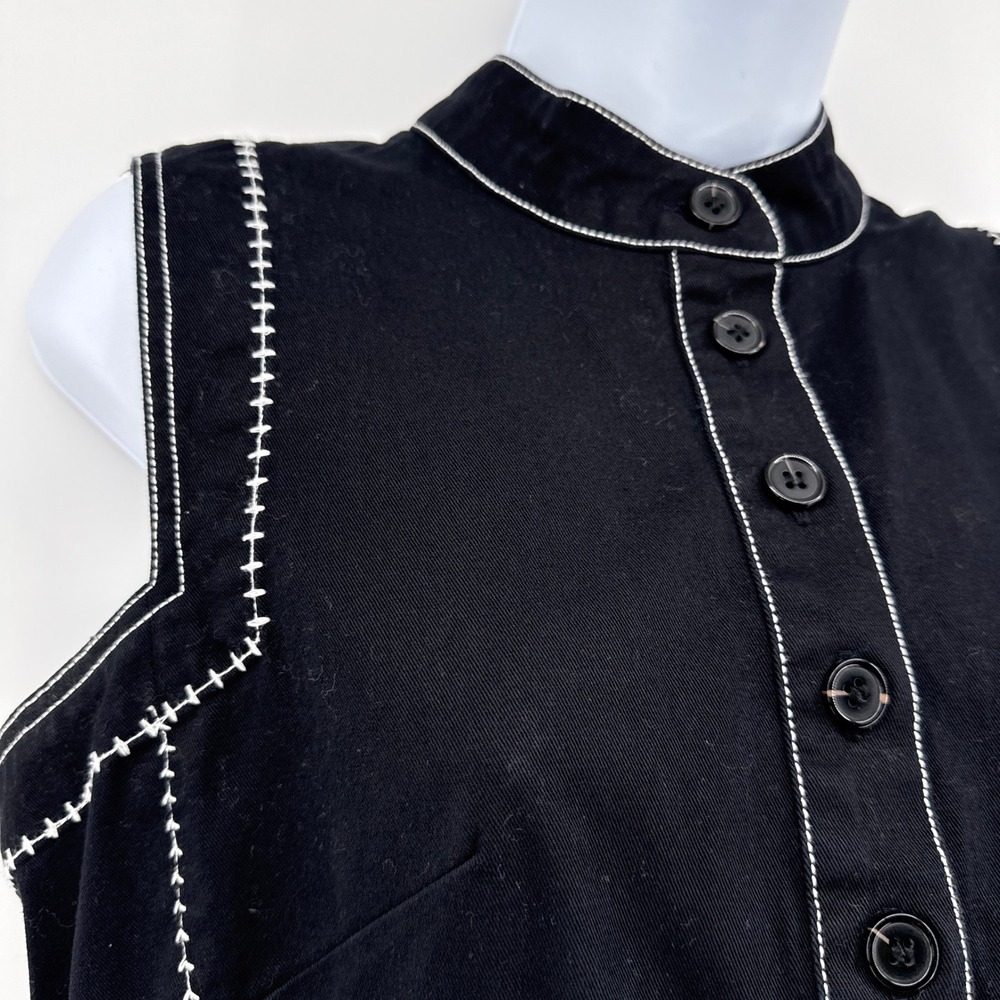 Hunter Bell Devon Black White Contrast Stitch Cotton Devon Tiered Mini Dress M - Picture 2 of 10